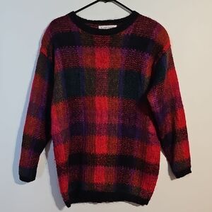 VTG Karen Scott Red and Purple Plaid Sweater Mohair Size Medium
